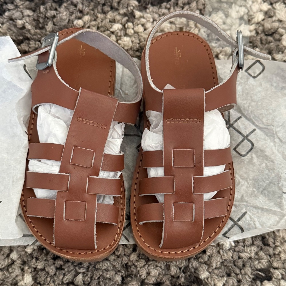Freshly Picked Cognac Leather Huarache Fisherman Sandals Toddler Size 8